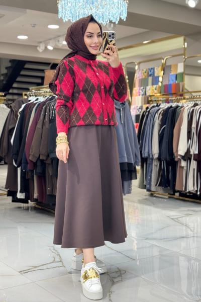 140509 Baklava Desen Kısa Hırka Kırmızı