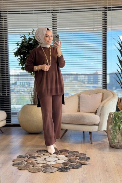 14051 İnterlok Efil Triko Pantolon Takım Kahve
