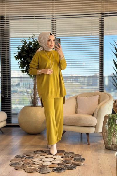 14051 İnterlok Efil Triko Pantolon Takım Yağ Yeşili