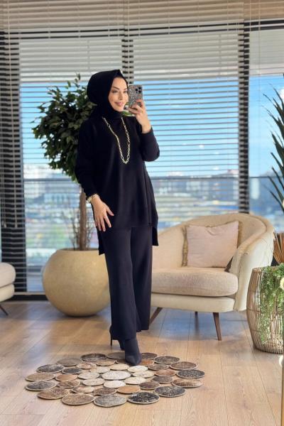 14051 İnterlok Efil Triko Pantolon Takım Siyah