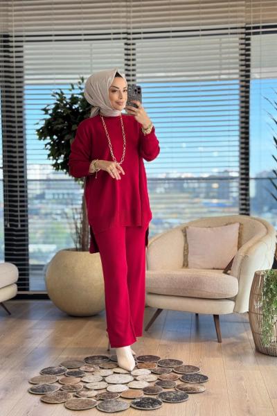 14051 İnterlok Efil Triko Pantolon Takım Kırmızı