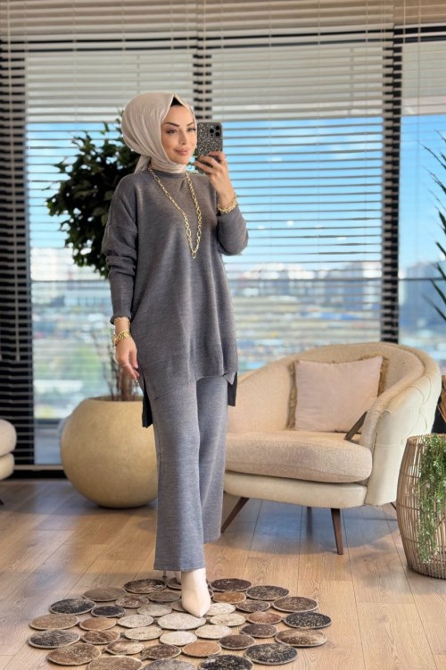 14051 İnterlok Efil Triko Pantolon Takım Antrasit