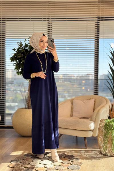 14052 Plose Triko Elbise Lacivert