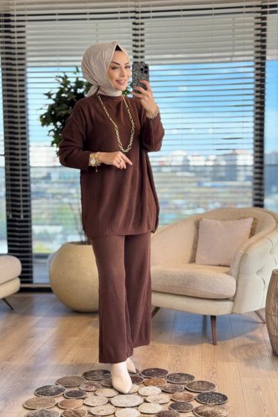 14053 Selanik Triko Pantolon Takım Kahve