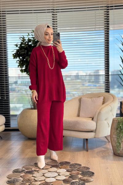 14053 Selanik Triko Pantolon Takım Kırmızı