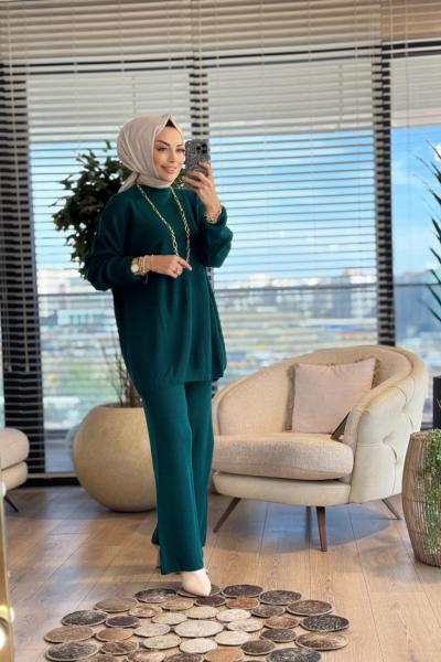 14053 Selanik Triko Pantolon Takım Zümrüt
