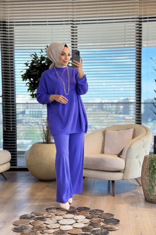 14053 Selanik Triko Pantolon Takım Lila