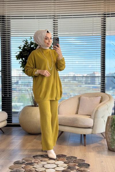 14053 Selanik Triko Pantolon Takım Yağ Yeşili