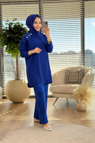 14208 Pantolon Varak Detaylı Takım Saks