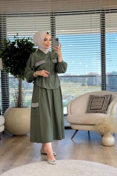 14225 Cep Kapağı Zımba Detaylı Takım Haki