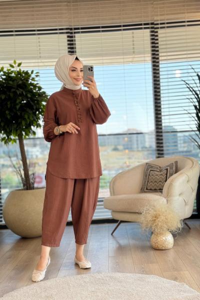 14230 Patı Boncuk İşli Takım Kahve