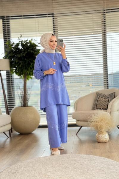 14234 Etek Ucu Pul Şeritli Takım İndigo