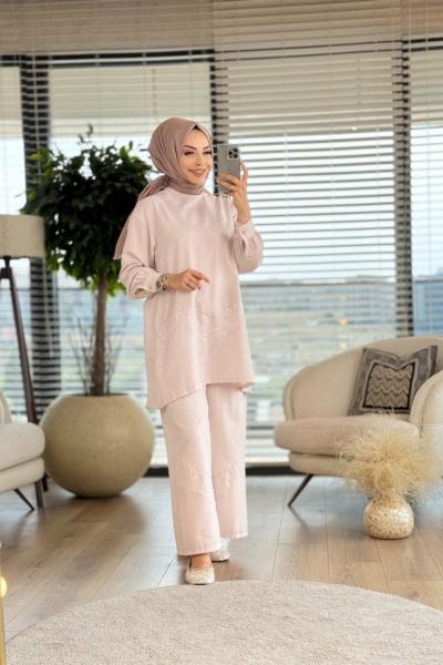 14234 Etek Ucu Pul Şeritli Takım Bej