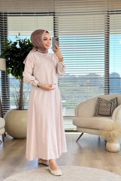 14238 Ön Cebi Pullu Etekli Takım Bej