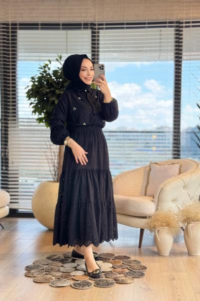 1427 Brode Taşlı Etekli Takım Siyah