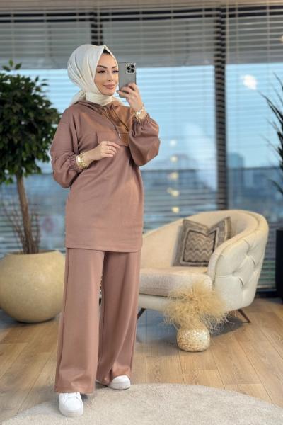 14281 Üst Serpme Taş Detaylı Takım Latte