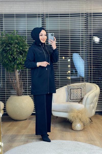 14286 Kol Ve Roba Sim Hasır Fermuarlı Takım Siyah