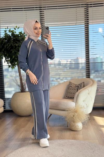 14290 Ön Ve Pantolon Yanı Sutaşı Şeritli Takım Antrasit