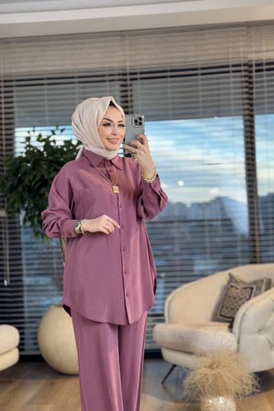 14296 Tek Cepli Ön Düğmeli Takım Gül