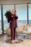 14305 Çiçek Broşlu Fermuarlı Takım Bordo