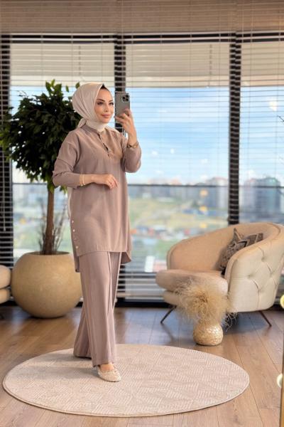 14309 Patı Ve Yanları Çıtçıtlı Takım Vizon