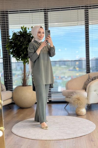 14309 Patı Ve Yanları Çıtçıtlı Takım Haki