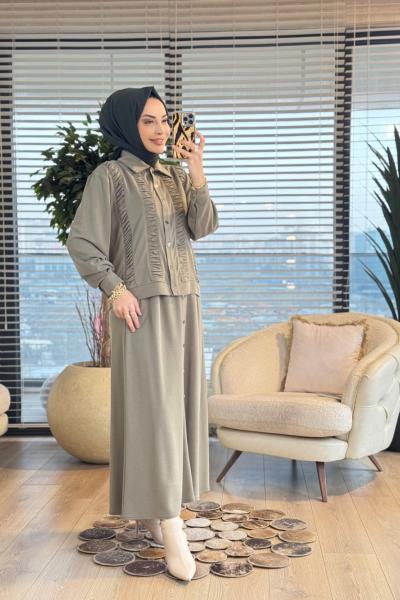 1438 Ön Büzgülü Etekli Takım Haki