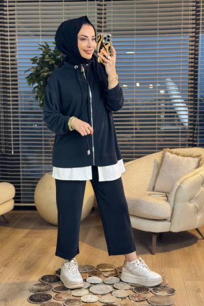 14427 Etek Ucu Parça Önü Fermuarlı Takım Siyah