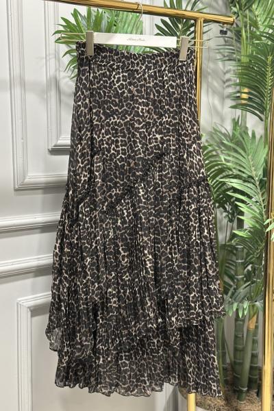 1443 Şifon Leopar Desen Parçalı Etek Leopar