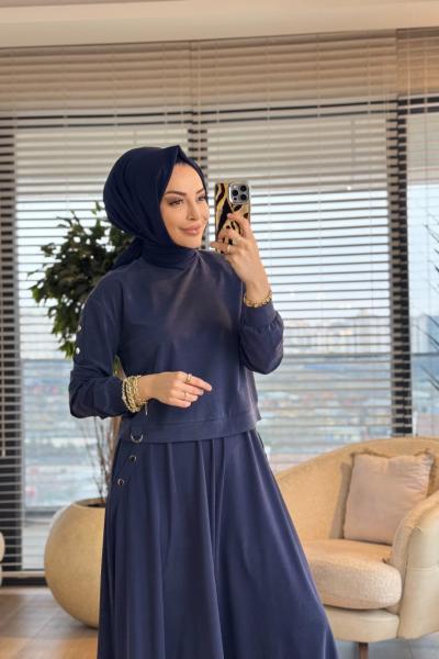 14455 Kol Cep Zımba Detay Etekli Takım Lacivert