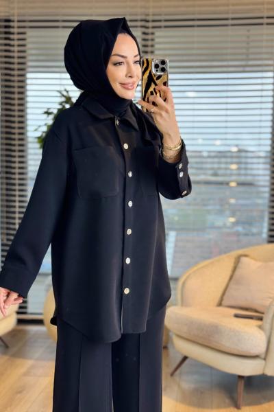 14464 Ön İki Cepli Metal Düğmeli Takım Siyah