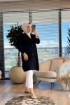 145111 Üçlü Çiçekli Uzun Hırka Siyah