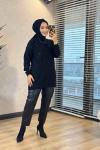 145117 Pul Detaylı Triko Tunik Siyah