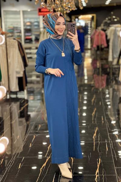 147 Örümcek Desen Triko Elbise Lacivert