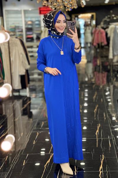 147 Örümcek Desen Triko Elbise Saks