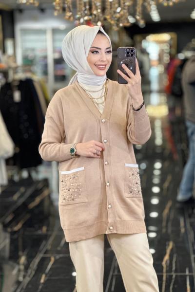 148 Cebi İnci İşli Hırka Bej