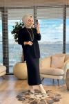 14900-1 Ön Tek Çizgili Triko Etekli Takım Siyah