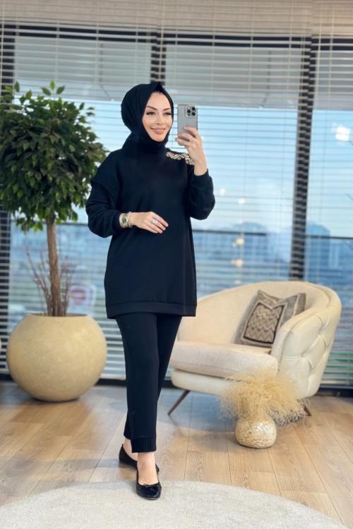 14T4671 Triko Garni Modal Takım Siyah