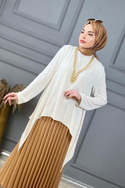 15-1014 Yanları Parçalı Tunik Ekru