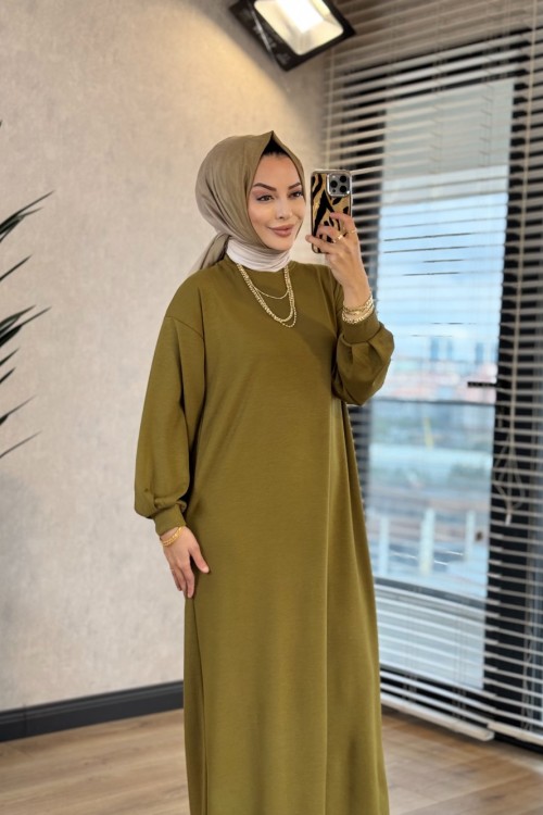 1506 Kolu Manşetli Osyho Elbise Yeşil