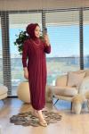 1509 Lina Önü Parçalı Elbise Bordo