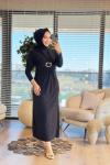 1510 Önü Toka Büzgülü Sandy Elbise Siyah