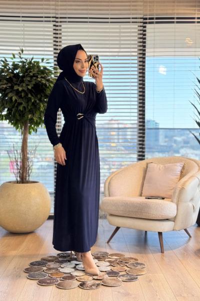 1514 Viona Yan Tokalı Sandy Elbise Lacivert