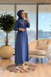 1514 Viona Yan Tokalı Sandy Elbise İndigo