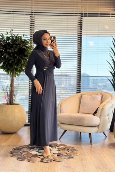 1514 Viona Yan Tokalı Sandy Elbise Antrasit