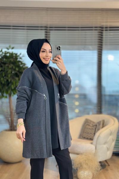 15182 Fermuar Detaylı Hırka Antrasit