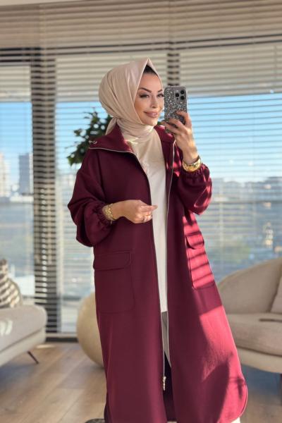 15225 Önden Cepli Ve Fermuarlı Kap Bordo