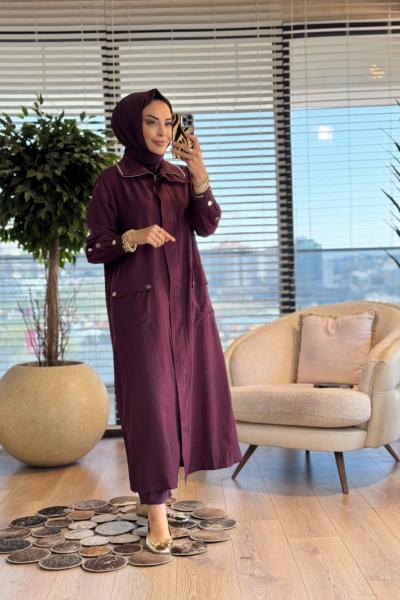 15256 Yaka Manşeti Ribanalı Fermuarlı Kap Bordo