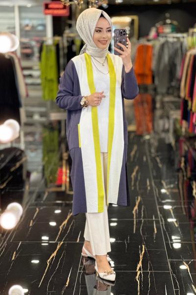 154 Boyuna Kalın Çizgili Hırka Antrasit