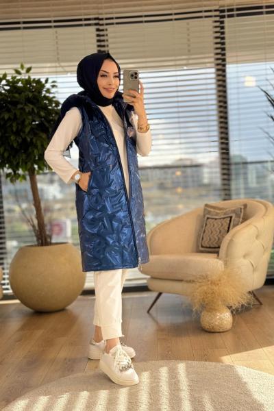 16-1106 Üst Rakam Harf Desenli Kapş.Yelek Lacivert